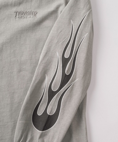 THRASHER（スラッシャー）の「【70】【THRASHER/スラッシャー】ピグメント加工 ワンポイント刺繍 袖フレイム バックプリント ロングスリーブTシャツ（Tシャツ/カットソー・メンズ・グレー/チャコールグレー/ライトグレー/ダークグレー/ブラウン/ブラウン系その他/ピンク/ピンク系その他・M/L/XL）」の11枚目の写真
