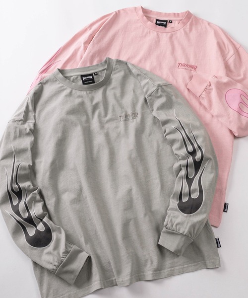 THRASHER（スラッシャー）の「【70】【THRASHER/スラッシャー】ピグメント加工 ワンポイント刺繍 袖フレイム バックプリント ロングスリーブTシャツ（Tシャツ/カットソー・メンズ・ブラウン系その他/ピンク系その他/グレー/チャコールグレー/ライトグレー/ブラウン/ピンク/ダークグレー・M/L/XL）」の9枚目の写真