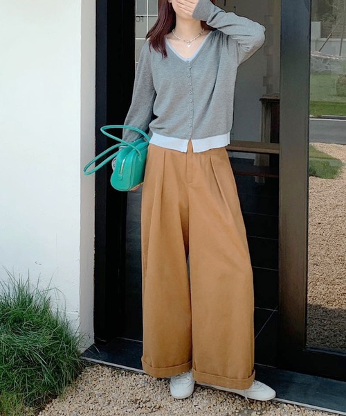 aimoha（アイモハ）の「バイカラーVネックニットカーディガン（カーディガン/ボレロ・レディース・ネイビー/ライトベージュ/グレー・FREE）」の15枚目の写真