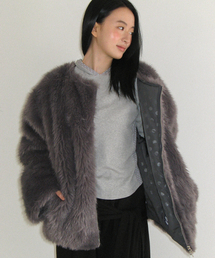 RONRON（ロンロン）の「INNER POINTED FLUFFY FUR JACKET CHARCOAL（ムートンコート）」