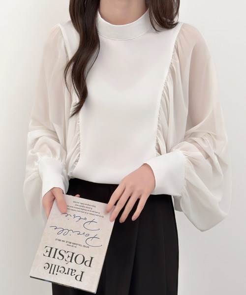 ABITOKYO(アビトーキョー)の「ボリューム袖異素材ドッキングブラウス(シャツ/ブラウス・レディース・ブラック/ホワイト/モカ・FREE)」の12枚目の写真
