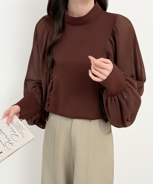 ABITOKYO(アビトーキョー)の「ボリューム袖異素材ドッキングブラウス(シャツ/ブラウス・レディース・ブラック/ホワイト/モカ・FREE)」の19枚目の写真