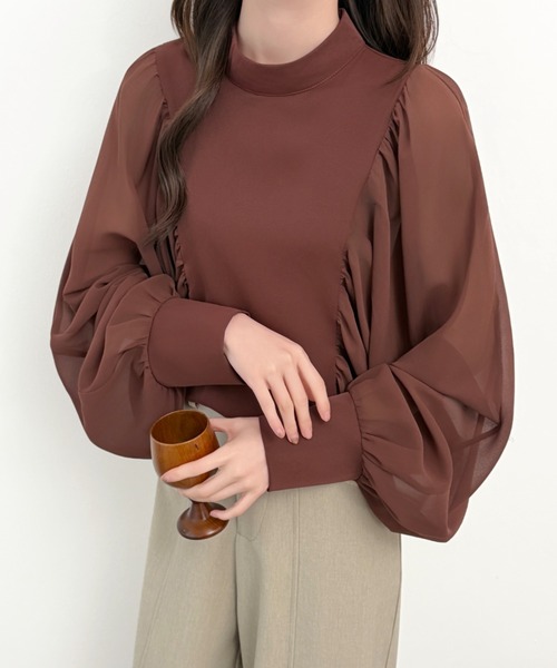 ABITOKYO(アビトーキョー)の「ボリューム袖異素材ドッキングブラウス(シャツ/ブラウス・レディース・ブラック/ホワイト/モカ・FREE)」の21枚目の写真
