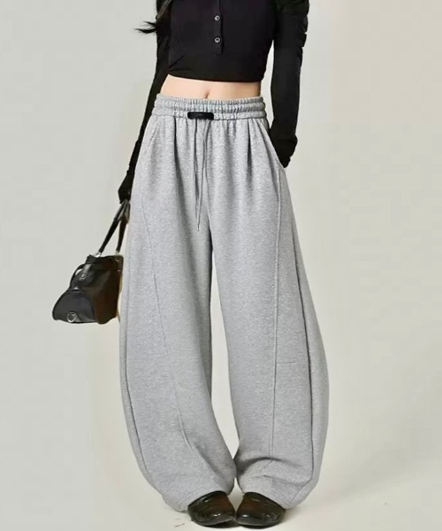 春夏新作】ワンポイント付きパネル切替えワイドスウェットパンツ