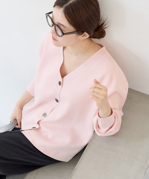 新色/追加》ファインコットンスムースVネックカーディガン