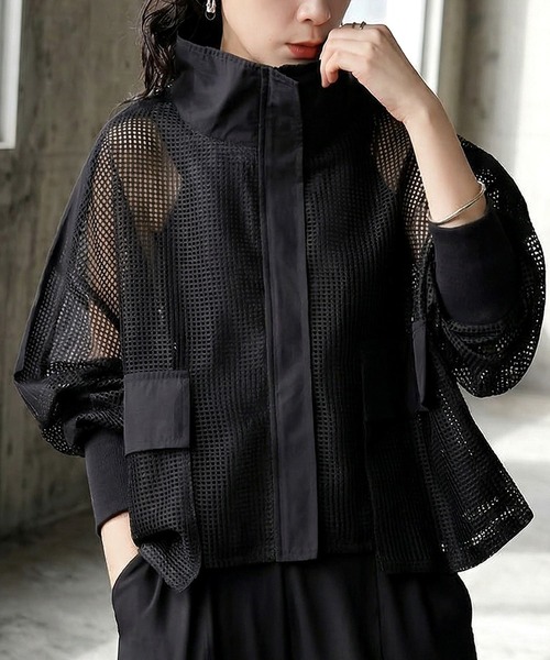 antiqua(アンティカ)の「配色 切替え メッシュ ブルゾン(ブルゾン・レディース・ブラック/グレー・ONESIZE)」の2枚目の写真