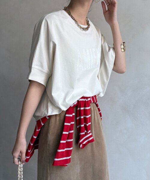 DouDou（ドゥドゥ）の「【WEB限定】AMIENESロゴTEE（Tシャツ/カットソー・レディース・モカ/チャコールグレー/アイボリー・FREE）」の12枚目の写真