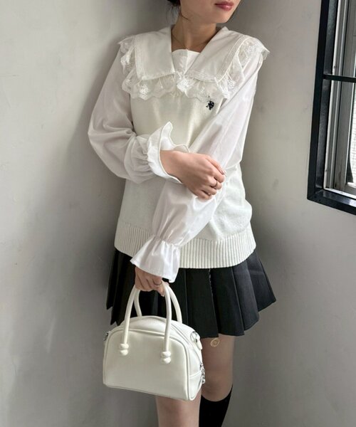 U.S. POLO ASSN.（ユーエスポロアッスン）の「【U.S. POLO ASSN. ×RMAF】スクールベスト（ベスト・レディース・ベージュ/ネイビー/オフホワイト・LARGE/MEDIUM）」の9枚目の写真