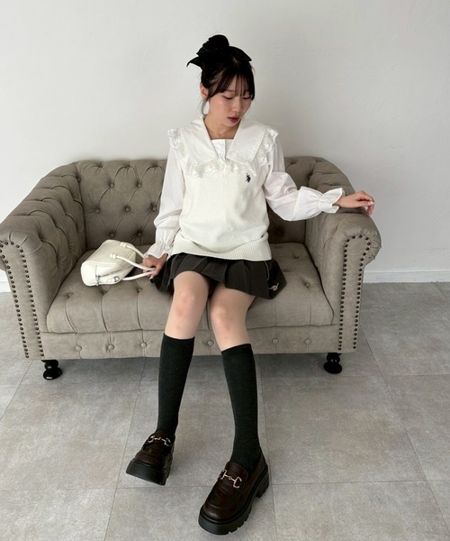 U.S. POLO ASSN.（ユーエスポロアッスン）の「【U.S. POLO ASSN. ×RMAF】スクールベスト（ベスト・レディース・ベージュ/ネイビー/オフホワイト・LARGE/MEDIUM）」の7枚目の写真