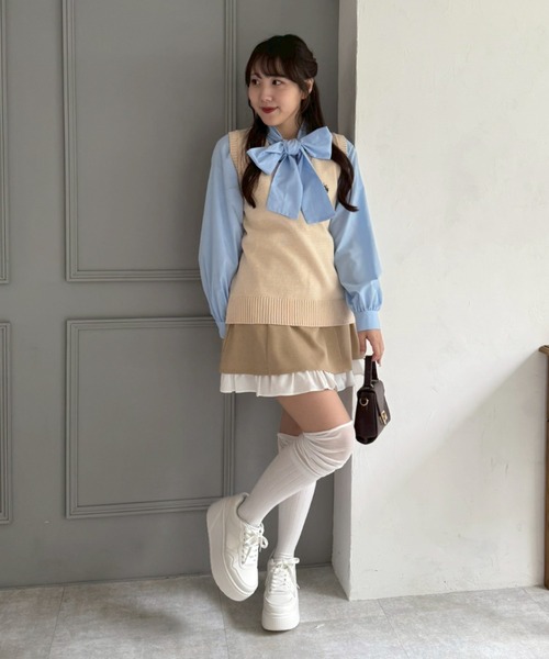 U.S. POLO ASSN.（ユーエスポロアッスン）の「【U.S. POLO ASSN. ×RMAF】スクールベスト（ベスト・レディース・ベージュ/ネイビー/オフホワイト・LARGE/MEDIUM）」の19枚目の写真