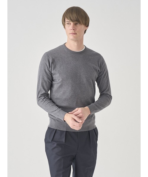 JOHN SMEDLEY(ジョンスメドレー)の「クルーネック長袖コットンニットプルオーバー(ニット/セーター・メンズ・チャコールグレー・M/XL/S/L)」の1枚目の写真