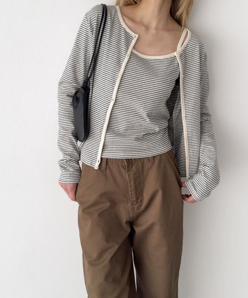 CANAL JEAN（キャナルジーン）の「SLEEK　細ボーダーアンサンブル（アンサンブル・レディース・アイボリー/ネイビー・ONE SIZE）」の2枚目の写真