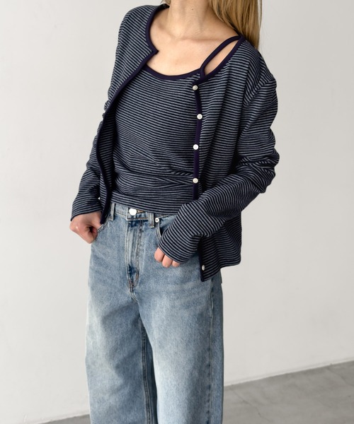 CANAL JEAN（キャナルジーン）の「SLEEK　細ボーダーアンサンブル（アンサンブル・レディース・アイボリー/ネイビー・ONE SIZE）」の3枚目の写真