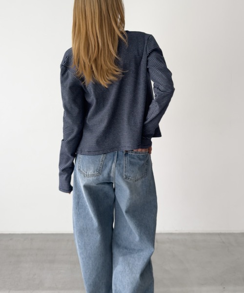 CANAL JEAN（キャナルジーン）の「SLEEK　細ボーダーアンサンブル（アンサンブル・レディース・アイボリー/ネイビー・ONE SIZE）」の4枚目の写真