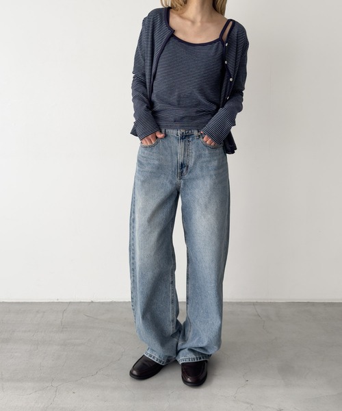 CANAL JEAN（キャナルジーン）の「SLEEK　細ボーダーアンサンブル（アンサンブル・レディース・アイボリー/ネイビー・ONE SIZE）」の6枚目の写真