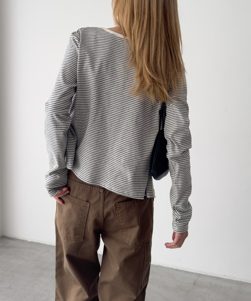 CANAL JEAN（キャナルジーン）の「SLEEK　細ボーダーアンサンブル（アンサンブル・レディース・アイボリー/ネイビー・ONE SIZE）」の8枚目の写真