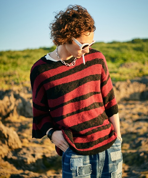 glamb(グラム)の「Random Border Summer Knit / ランダムボーダーサマーニット(ニット/セーター・メンズ・ホワイト/レッド・M/L)」の15枚目の写真