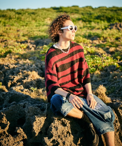 glamb(グラム)の「Random Border Summer Knit / ランダムボーダーサマーニット(ニット/セーター・メンズ・ホワイト/レッド・M/L)」の16枚目の写真
