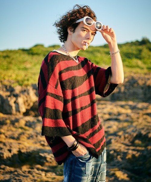 glamb(グラム)の「Random Border Summer Knit / ランダムボーダーサマーニット(ニット/セーター・メンズ・ホワイト/レッド・M/L)」の19枚目の写真
