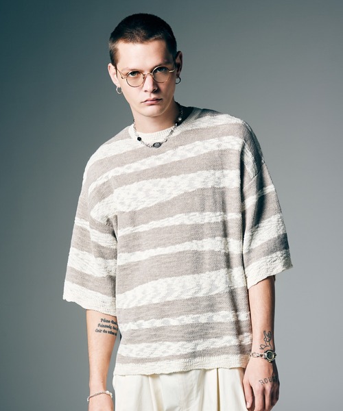 glamb(グラム)の「Random Border Summer Knit / ランダムボーダーサマーニット(ニット/セーター・メンズ・ホワイト/レッド・M/L)」の6枚目の写真