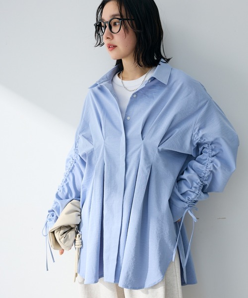 Green　Parks（グリーンパークス）の「【WEB限定】ドロストシャーリングウエストタックシャツⅡ（シャツ/ブラウス・レディース・アイボリー/サックスブルー/ブルー/チャコールグレー/ピンク/ホワイト・FREE）」の5枚目の写真