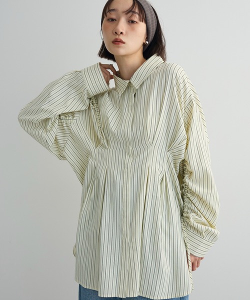 Green　Parks（グリーンパークス）の「【WEB限定】ドロストシャーリングウエストタックシャツⅡ（シャツ/ブラウス・レディース・アイボリー/サックスブルー/ブルー/チャコールグレー/ピンク/ホワイト・FREE）」の3枚目の写真