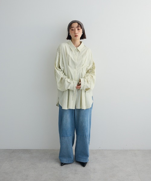 Green　Parks（グリーンパークス）の「【WEB限定】ドロストシャーリングウエストタックシャツⅡ（シャツ/ブラウス・レディース・アイボリー/サックスブルー/ブルー/チャコールグレー/ピンク/ホワイト・FREE）」の7枚目の写真