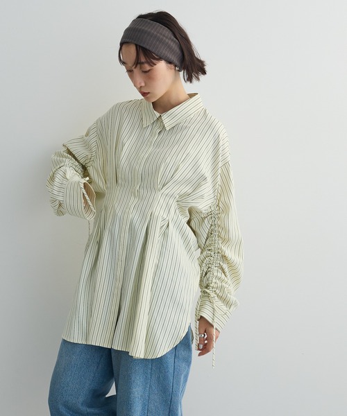 Green　Parks（グリーンパークス）の「【WEB限定】ドロストシャーリングウエストタックシャツⅡ（シャツ/ブラウス・レディース・アイボリー/サックスブルー/ブルー/チャコールグレー/ピンク/ホワイト・FREE）」の10枚目の写真