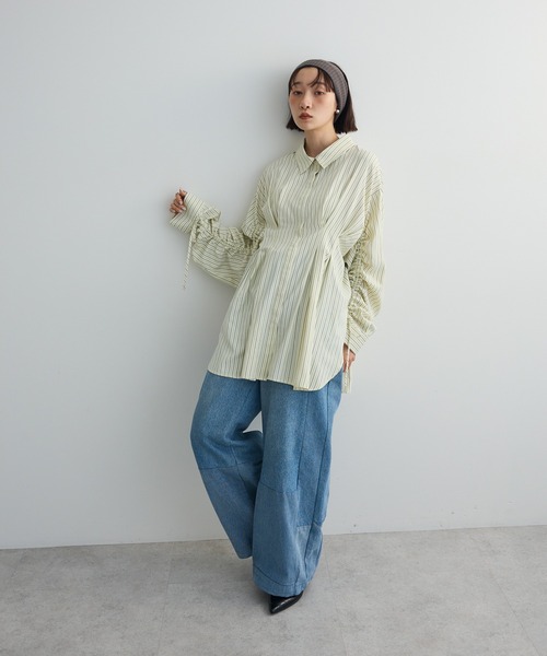 Green　Parks（グリーンパークス）の「【WEB限定】ドロストシャーリングウエストタックシャツⅡ（シャツ/ブラウス・レディース・アイボリー/サックスブルー/ブルー/チャコールグレー/ピンク/ホワイト・FREE）」の8枚目の写真