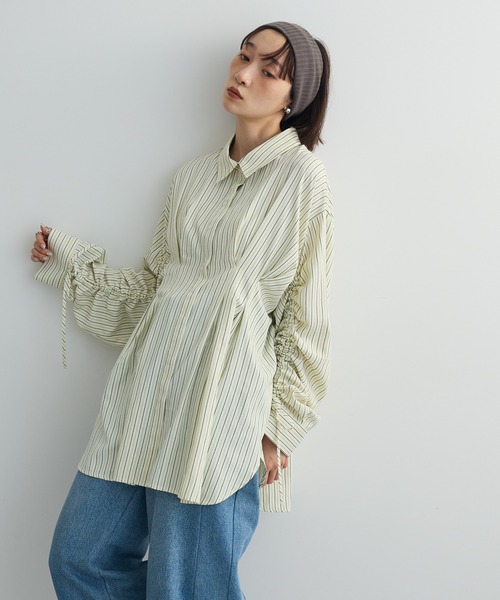 Green　Parks（グリーンパークス）の「【WEB限定】ドロストシャーリングウエストタックシャツⅡ（シャツ/ブラウス・レディース・アイボリー/サックスブルー/ブルー/チャコールグレー/ピンク/ホワイト・FREE）」の11枚目の写真