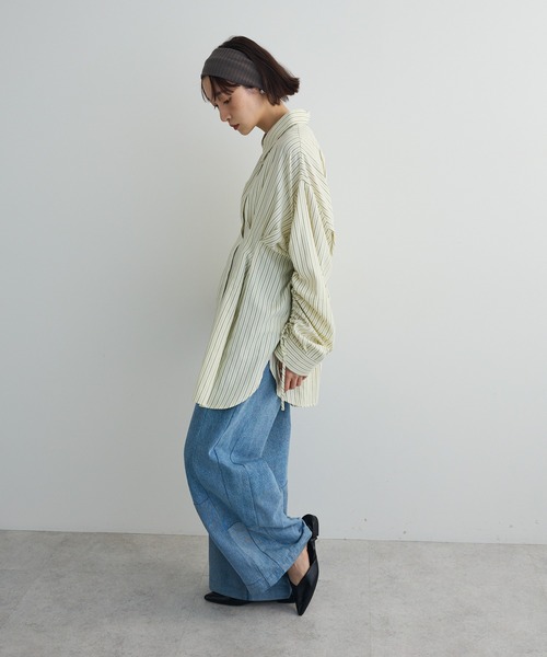 Green　Parks（グリーンパークス）の「【WEB限定】ドロストシャーリングウエストタックシャツⅡ（シャツ/ブラウス・レディース・アイボリー/サックスブルー/ブルー/チャコールグレー/ピンク/ホワイト・FREE）」の9枚目の写真