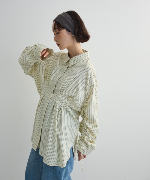 Green　Parks（グリーンパークス）の「【WEB限定】ドロストシャーリングウエストタックシャツⅡ（シャツ/ブラウス・レディース・アイボリー/サックスブルー/ブルー/チャコールグレー/ピンク/ホワイト・FREE）」の12枚目の写真