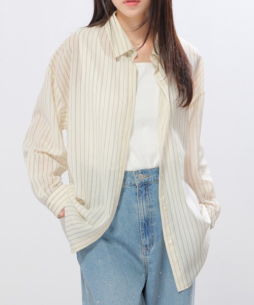 Honeys(ハニーズ)の「タンク付シアーシャツ(シャツ/ブラウス・レディース・ブルー系その他3/オリーブ/ピンク系その他/ホワイト/イエロー系1/スミクロ/ホワイト×ネイビー/ブルー・L/LL/M/S)」の7枚目の写真