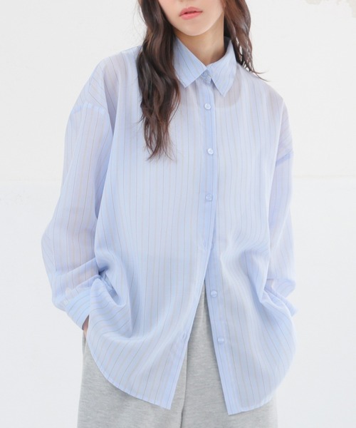 Honeys(ハニーズ)の「タンク付シアーシャツ(シャツ/ブラウス・レディース・ブルー系その他3/オリーブ/ピンク系その他/ホワイト/イエロー系1/スミクロ/ホワイト×ネイビー/ブルー・L/LL/M/S)」の6枚目の写真