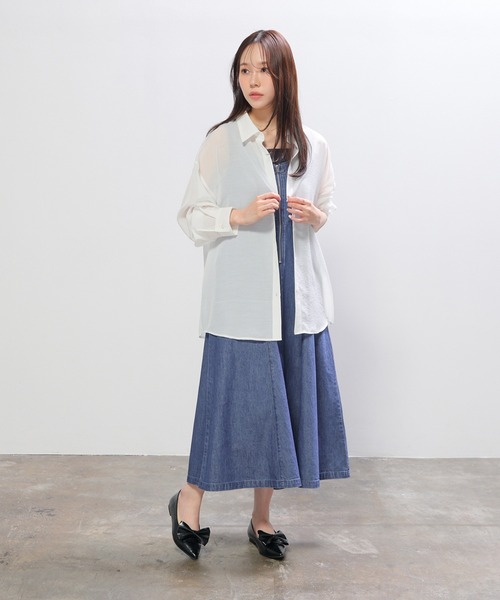 Honeys(ハニーズ)の「タンク付シアーシャツ(シャツ/ブラウス・レディース・ブルー系その他3/オリーブ/ピンク系その他/ホワイト/イエロー系1/スミクロ/ホワイト×ネイビー/ブルー・L/LL/M/S)」の9枚目の写真