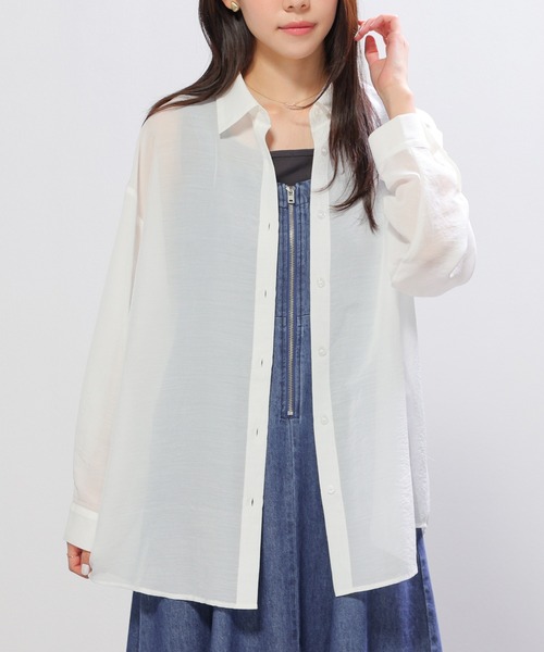 Honeys(ハニーズ)の「タンク付シアーシャツ(シャツ/ブラウス・レディース・ブルー系その他3/オリーブ/ピンク系その他/ホワイト/イエロー系1/スミクロ/ホワイト×ネイビー/ブルー・L/LL/M/S)」の11枚目の写真