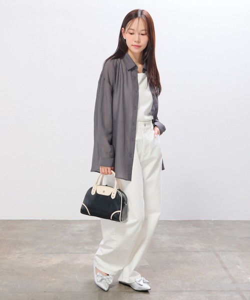 Honeys(ハニーズ)の「タンク付シアーシャツ(シャツ/ブラウス・レディース・ブルー系その他3/オリーブ/ピンク系その他/ホワイト/イエロー系1/スミクロ/ホワイト×ネイビー/ブルー・L/LL/M/S)」の12枚目の写真