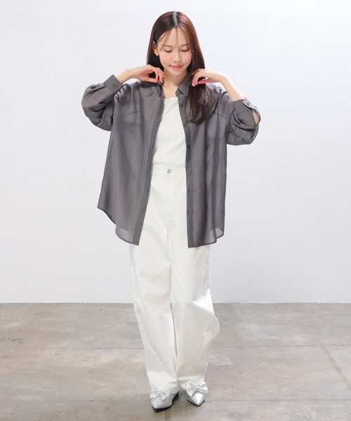 Honeys(ハニーズ)の「タンク付シアーシャツ(シャツ/ブラウス・レディース・ブルー系その他3/オリーブ/ピンク系その他/ホワイト/イエロー系1/スミクロ/ホワイト×ネイビー/ブルー・L/LL/M/S)」の13枚目の写真