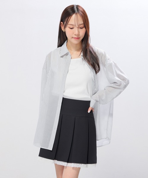 Honeys(ハニーズ)の「タンク付シアーシャツ(シャツ/ブラウス・レディース・ブルー系その他3/オリーブ/ピンク系その他/ホワイト/イエロー系1/スミクロ/ホワイト×ネイビー/ブルー・L/LL/M/S)」の20枚目の写真
