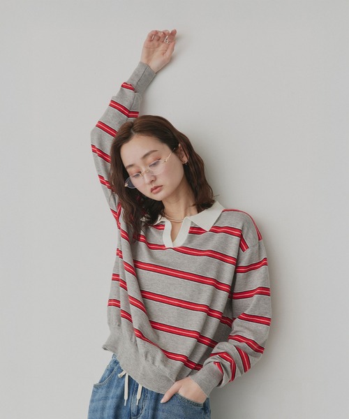 ad thie(アドティエ)の「マルチボーダー ラガー ニット(ニット/セーター・レディース・ブラウン/ライトグレー/グレー・FREE)」の2枚目の写真