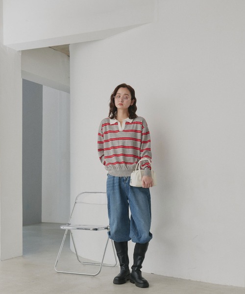 ad thie(アドティエ)の「マルチボーダー ラガー ニット(ニット/セーター・レディース・ブラウン/ライトグレー/グレー・FREE)」の10枚目の写真