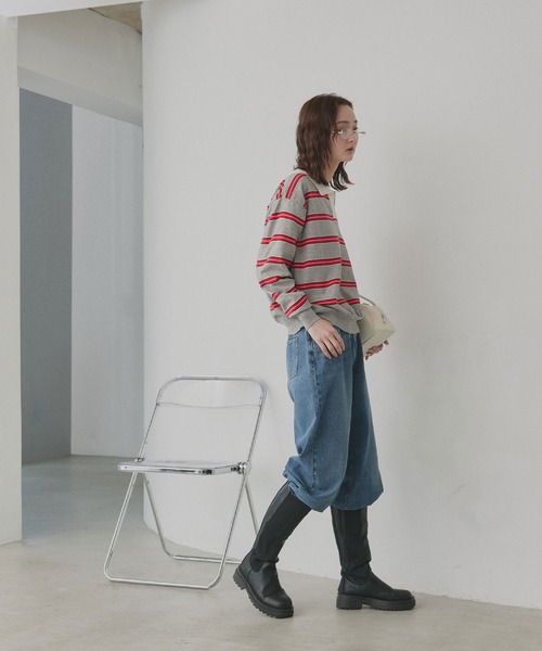 ad thie(アドティエ)の「マルチボーダー ラガー ニット(ニット/セーター・レディース・ブラウン/ライトグレー/グレー・FREE)」の11枚目の写真