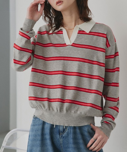 ad thie(アドティエ)の「マルチボーダー ラガー ニット(ニット/セーター・レディース・ブラウン/ライトグレー/グレー・FREE)」の12枚目の写真