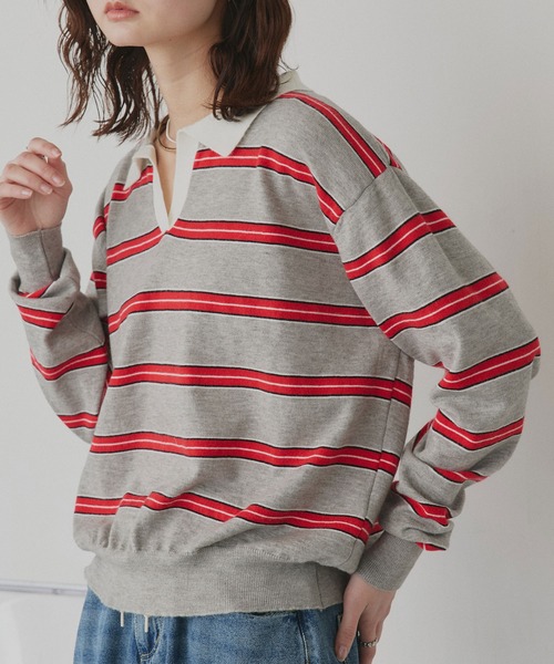 ad thie(アドティエ)の「マルチボーダー ラガー ニット(ニット/セーター・レディース・ブラウン/ライトグレー/グレー・FREE)」の7枚目の写真