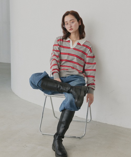 ad thie(アドティエ)の「マルチボーダー ラガー ニット(ニット/セーター・レディース・ブラウン/ライトグレー/グレー・FREE)」の8枚目の写真