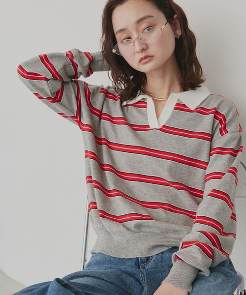 ad thie(アドティエ)の「マルチボーダー ラガー ニット(ニット/セーター・レディース・ブラウン/ライトグレー/グレー・FREE)」の9枚目の写真