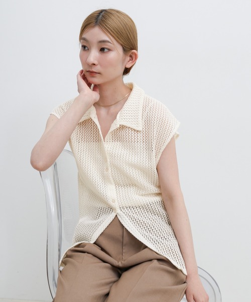 select MOCA（セレクトモカ）の「ボタンデザインメッシュレースノースリーブカーディガン（カーディガン/ボレロ・レディース・ブラック/アイボリー・FREE）」の18枚目の写真