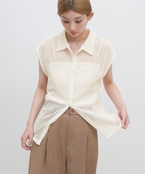 select MOCA（セレクトモカ）の「ボタンデザインメッシュレースノースリーブカーディガン（カーディガン/ボレロ・レディース・ブラック/アイボリー・FREE）」の16枚目の写真