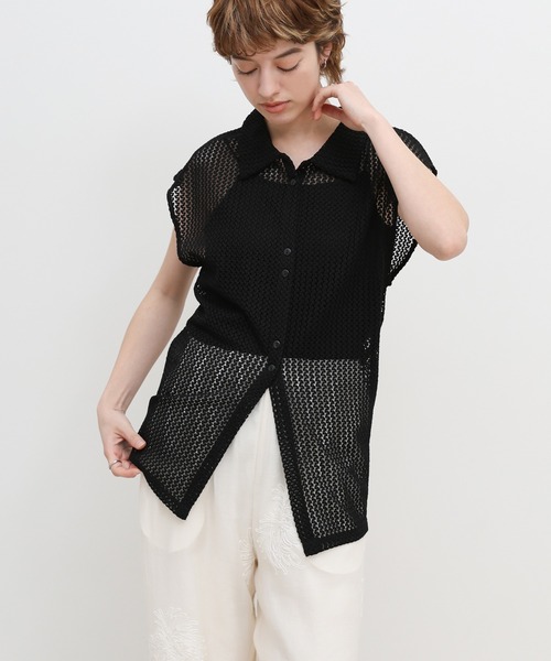 select MOCA（セレクトモカ）の「ボタンデザインメッシュレースノースリーブカーディガン（カーディガン/ボレロ・レディース・ブラック/アイボリー・FREE）」の7枚目の写真