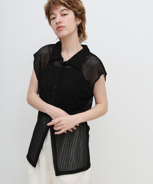 select MOCA（セレクトモカ）の「ボタンデザインメッシュレースノースリーブカーディガン（カーディガン/ボレロ・レディース・ブラック/アイボリー・FREE）」の5枚目の写真